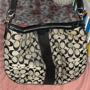 Coach Black and Cream Monogram Shoulder Bag